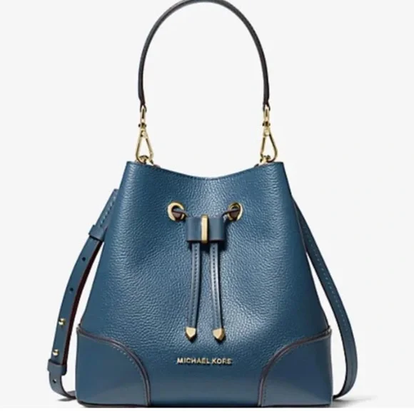 Michael‎ Kors Mercer Gallery Convertible Blue Leather Bucket Bag